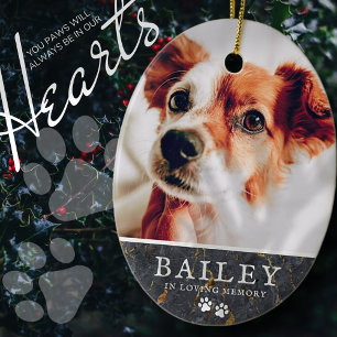 Pet Memorial Rustic Marble Stone Paws Photo Ceramic Tree Decoration