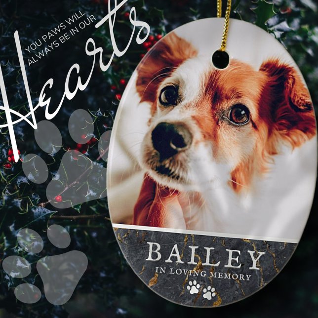 Pet Memorial Rustic Marble Stone Paws Photo Ceramic Tree Decoration (Creator Uploaded)