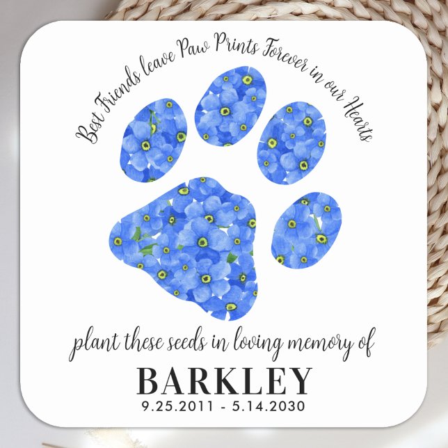 Pet Memorial Seed Packet Paw Print Forget Me Knot  Square Sticker (Creator Uploaded)
