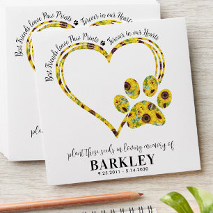 Pet Memorial Seed Packet Paw Print Heart Sunflower Envelope