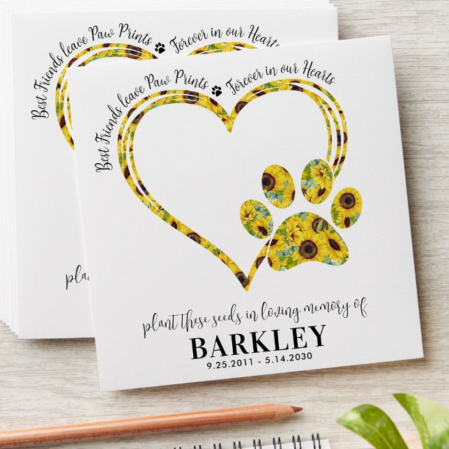 Pet Memorial Seed Packet Paw Print Heart Sunflower Envelope (Creator Uploaded)