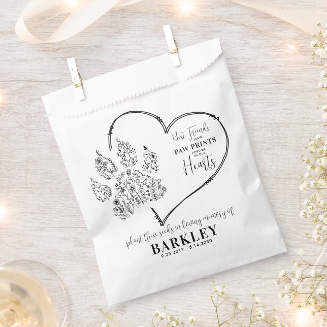 Pet Memorial Seed Packet Paw Print Wildflowers  Favour Bags (Clipped)