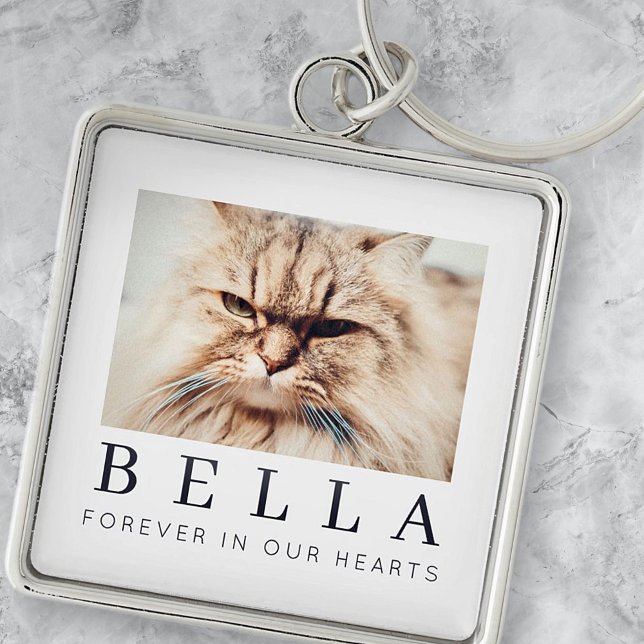 Pet Memorial Simple Modern Chic Family Photo Key Ring (Creator Uploaded)
