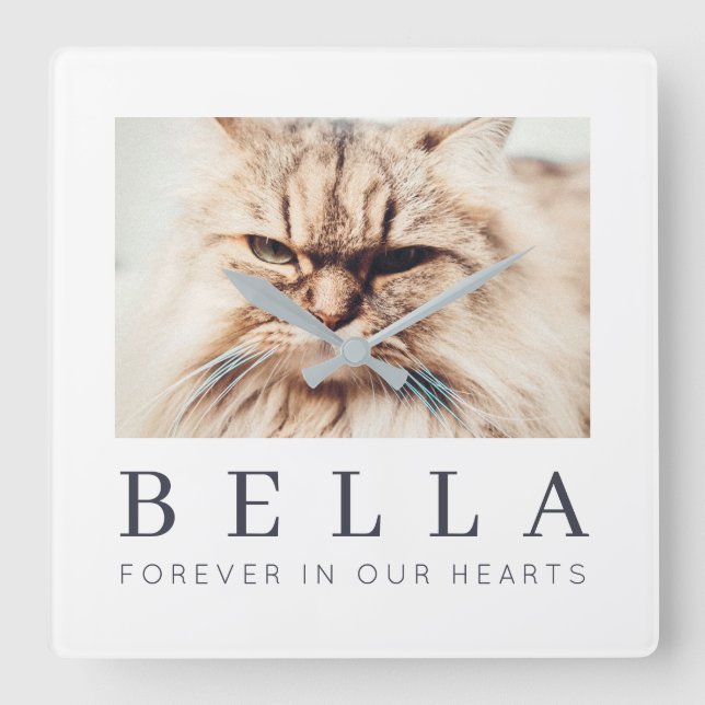 Pet Memorial Simple Modern Chic Family Photo Square Wall Clock (Front)