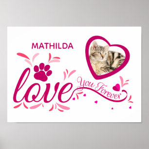 Pet Memorial Souvenir Pink Heart Paw "I love You" Poster