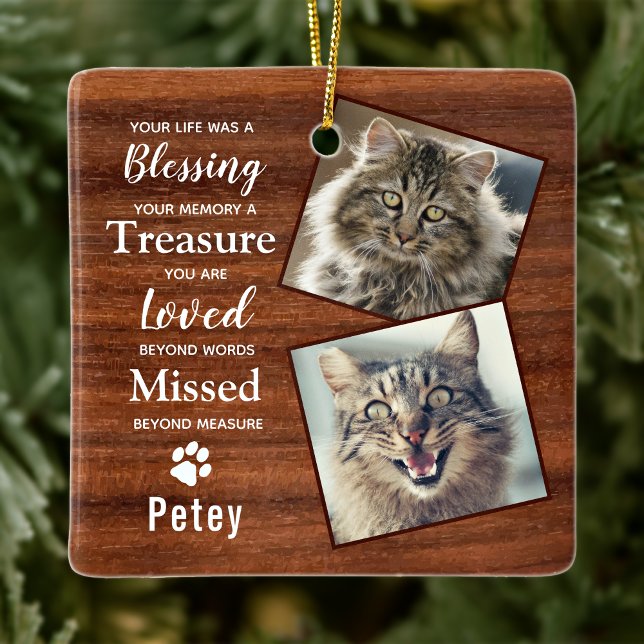Pet Memorial Sympathy Cat Keepsake Photo Ceramic Ornament (Creator Uploaded)