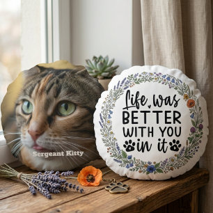 Pet Memorial Wildflower Paw Print Tribute Round Cushion