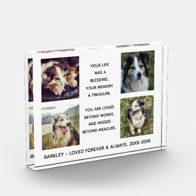 Pet Memorial with Four Photos, Name and Dates.  Ph Photo Block (Left)