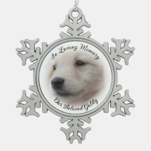 Pet Memorial With Soft White Photo Vignette Snowflake Pewter Christmas Ornament