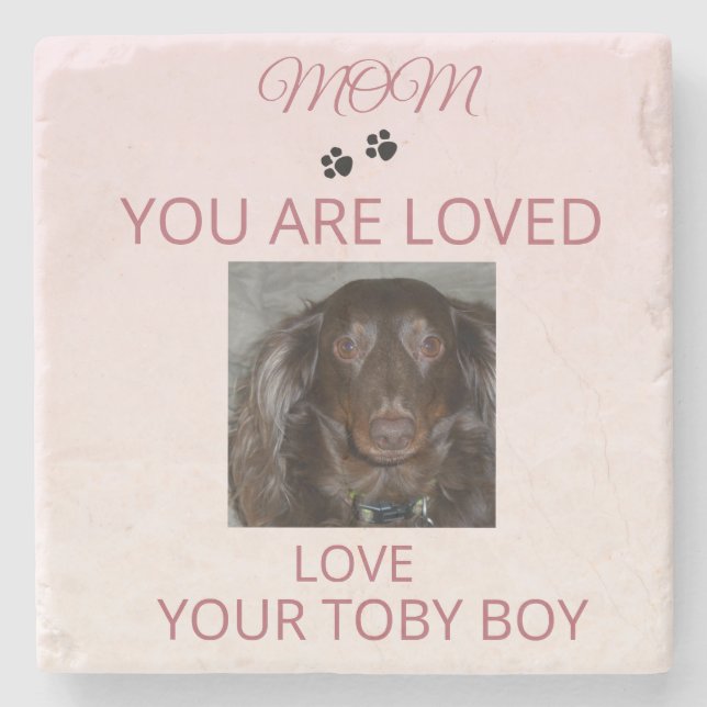 Pet Mom Love Photo Stone Art Coaster (Front)
