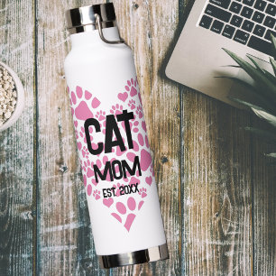 Pet Mom Mama to Cat Dog Paw Print Love Heart  Water Bottle
