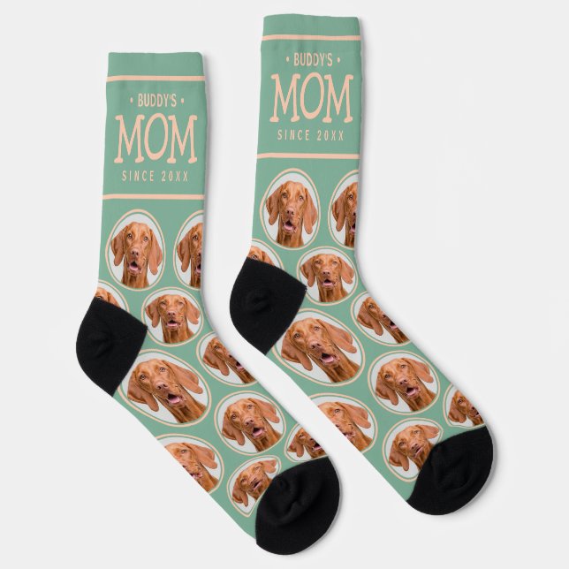 Pet Mum Gift Dog Cat Photo Pattern Green & Pink Socks (Right)