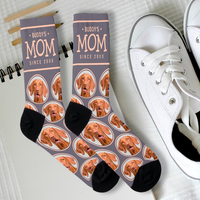 Pet Mum Gift Dog Cat Photo Pattern Purple & Pink Socks (Dog Mom - Cat Mom Pet Photo Pattern Socks)
