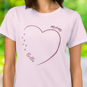 Pet Mum Heart Line Art Paw Prints T-Shirt