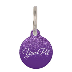 Pet Name & Address Tag Glitter Look Purple