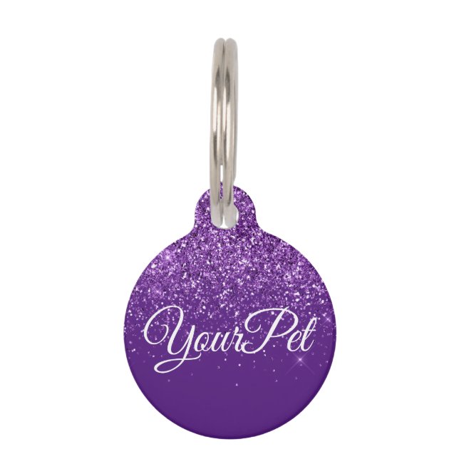 Pet Name & Address Tag Glitter Look Purple (Front)