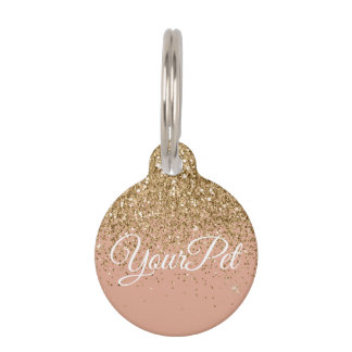 Pet Name & Address Tag Glitter Look Rose Gold