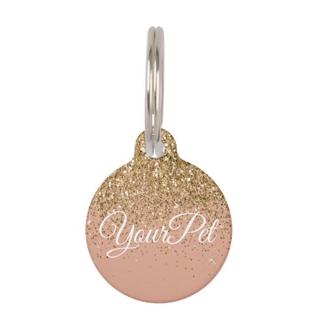 Pet Name & Address Tag Glitter Look Rose Gold (Front)