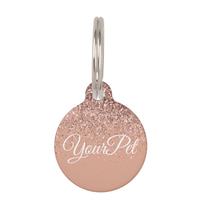 Pet Name & Address Tag Glitter Look Rose Gold (Front)