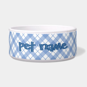 Pet Name Blue Plaid Bowls