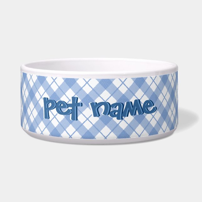 Pet Name Blue Plaid Bowls (Front)