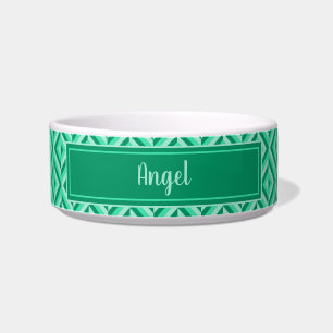 Pet Name Green Three-Tone Diamond Pattern Bowl