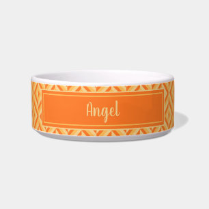 Pet Name Orange Three-Tone Diamond Pattern Bowl