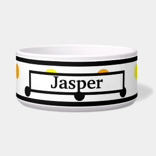 Pet Name Orange Yellow Black Polka Dots Bowl