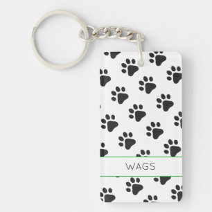 Pet NAME Paw Prints Black White Animals Fun Key Ring