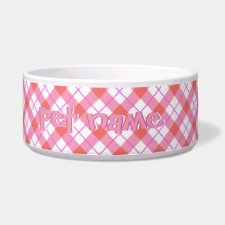 Pet Name Pink Red Plaid Bowls