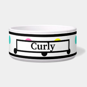 Pet Name Polka Dots Yellow Pink Turquoise Bowl