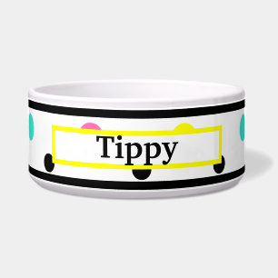 Pet Name Yellow Blue Polka Dots Bowl