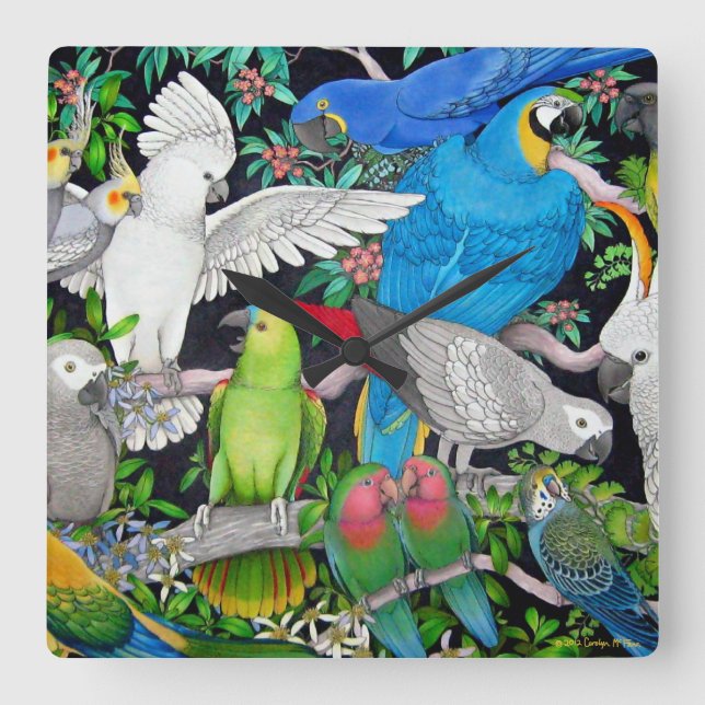 Pet Parrots of the World Wall Clock (Front)