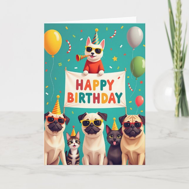 Pet Party Birthday Cheer Card (Front)