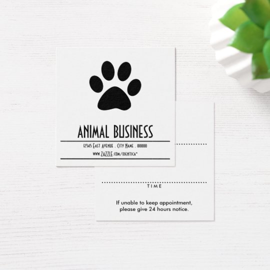 pet paw appointment reminder square business card