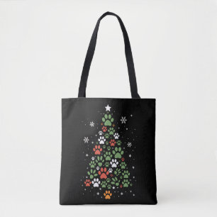 Pet Paw Christmas Tree Cats Dog Lover Xmas Tote Bag