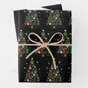 Pet Paw Christmas Tree Cats Dog Lover Xmas Wrapping Paper Sheet