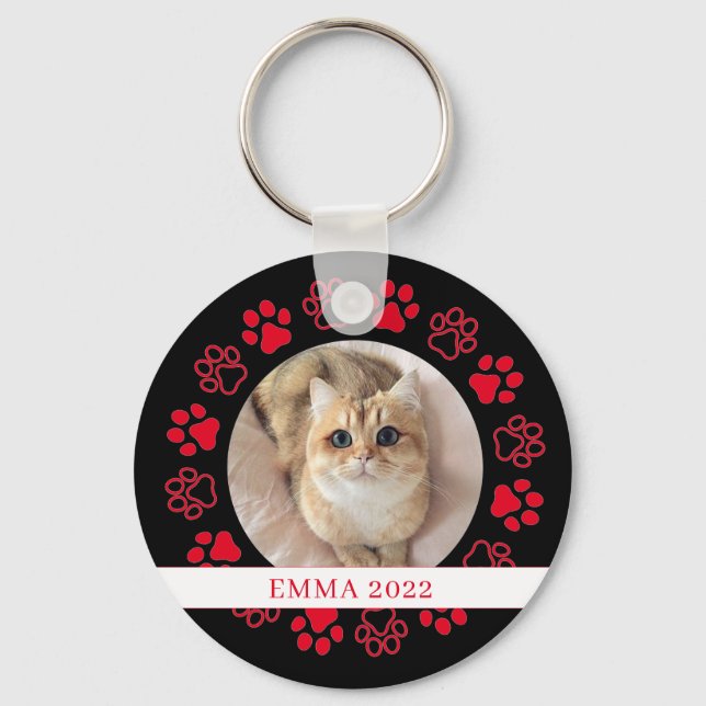 Pet Paw Custom Cat Photo Ceramic Key Ring (Front)