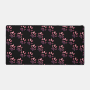Pet paw dark red glitter on black background desk mat