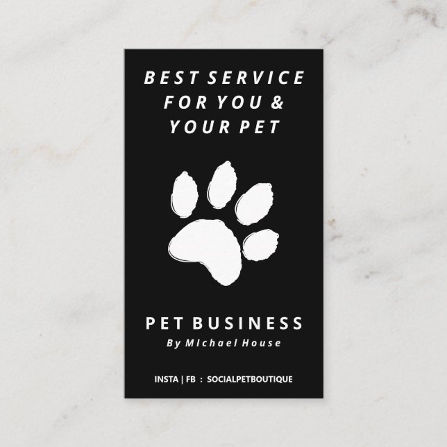 Pet Paw Dog Cat Sitting Grooming Business Card (Front)