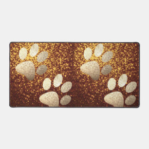 Pet paw gold glitter print on copper glitter desk mat