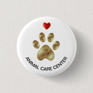 Pet paw & heart animal care centre 3 cm round badge