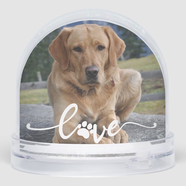 Pet Paw Love | Modern Script Personalised Photo Snowglobe (Back)