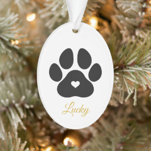 Pet Paw Print Black and Gold Personalised Name Ornament