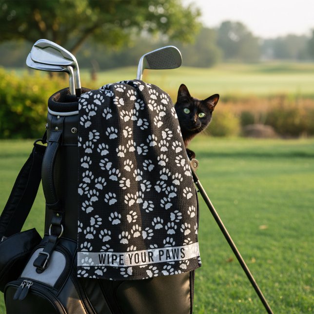 Pet Paw Print Black and Grey Custom Golf Towel (Wipe your paws when on the golf course (or in the kitchen))