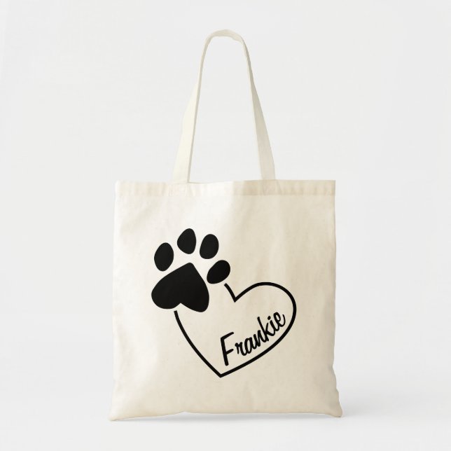 Pet Paw Print on Heart With Custom Name Tote Bag (Front)