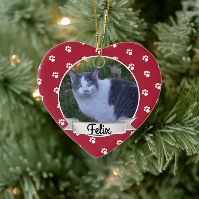 Pet Paw Print Photo Keepsake  Ceramic Ornament (Tree)