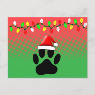 Pet Paw Print Santa Hat Christmas Lights Holiday Postcard