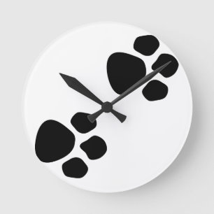 Pet Paw Print Wall Art on Wooden Picture Ledge Round Clock