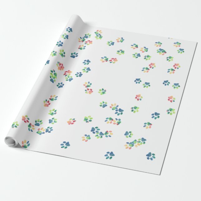 Pet Paw Prints Everywhere Wrapping Paper (Unrolled)